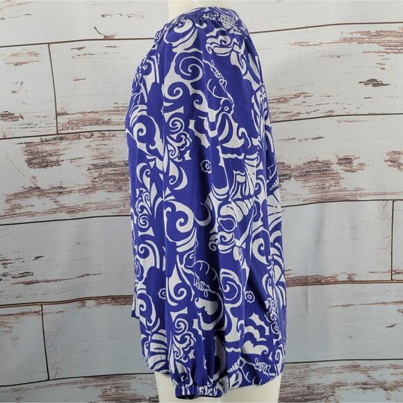 Lilly Pulitzer Elsa Silk Top Blouse Blue Tide Pools Size Small - Picture 2 of 8